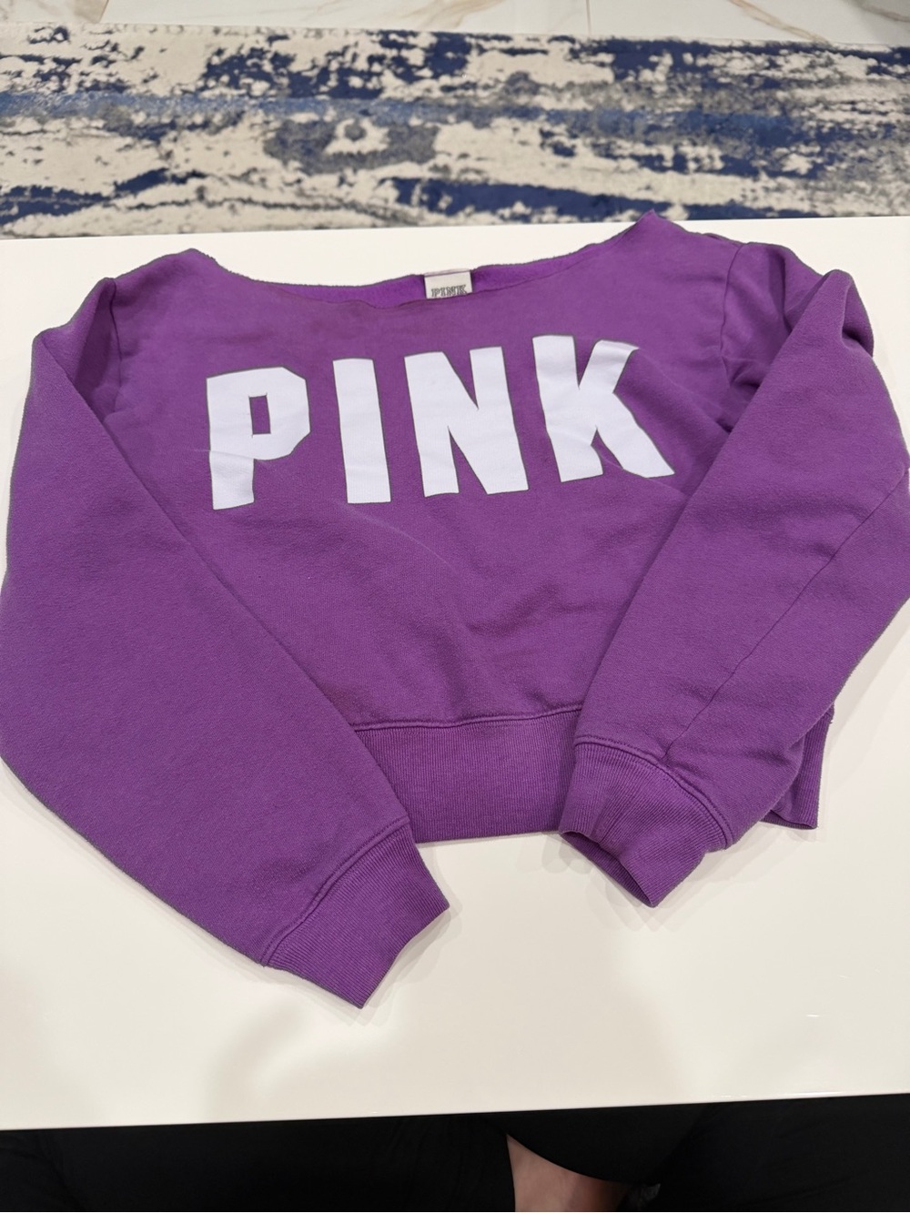PINK Victoria's Secret Purple Off-the-Shoulder Cropped Sweatshirt